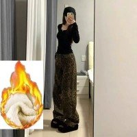 아메리칸 레오파드 와이드 청바지 여성 2025 루즈핏 스트레이트 팬츠