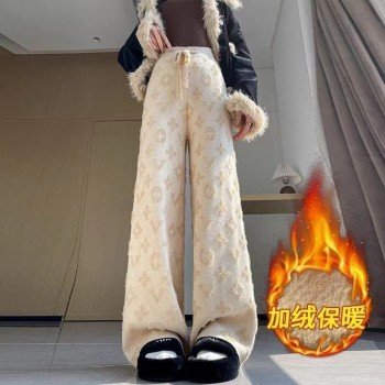 밍크 플리스 니트 와이드 레깅스 바지 루즈핏 캐주얼 청바지