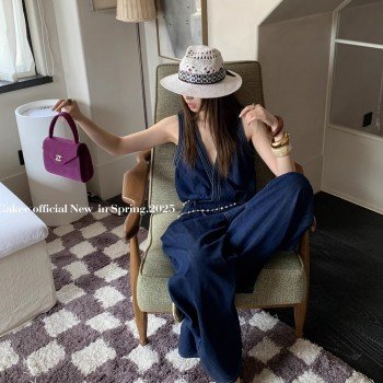 데님 점프 슈트 새로운 레트로 워크웨어 원피스 민소매 점프 슈트 바지