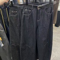 2025 한국 스타일 루즈핏 슬림 스트레이트 롱 코트 캐주얼 바지 여성 청바지