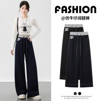 2025 데님 배색 디자인 뉴하이웨이스트 캐주얼 스트레이트 좁은 에디션 캐주얼 긴 바지 청바지