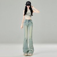 마이크로 나팔 청바지 여성 2025 년 하이웨이스트 레트로 디자인 슈 나팔 바지