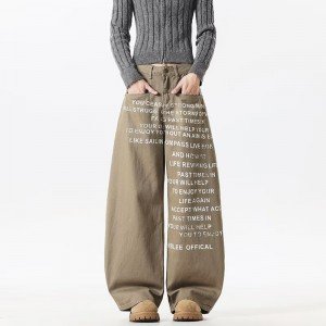 레트로 워싱 마 오래된 청바지 여성 커플 프린트 루즈핏 바지 청바지