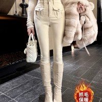 3 차원 주머니 털 청바지 격 타이트 바지