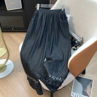 2025 순면 데님 자수 루즈핏 스트레이트 캐주얼 바지