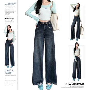 신축성 와이드 바지 여성 2025 겨울 슬림 루즈핏 면 원단 데님