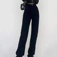 남녀공용 긴 블랙 스판 스트레이트 청바지 도핑 바지