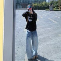 아메리칸 디자인 로우 웨이스트 청바지 2025 레트로 작은 키 와이드 레그 팬츠