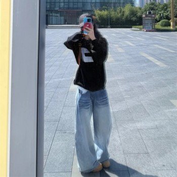 아메리칸 디자인 로우 웨이스트 청바지 2025 레트로 작은 키 와이드 레그 팬츠