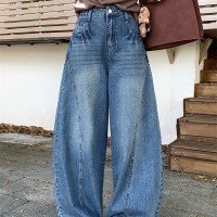 아메리칸 워싱 하이웨이스트 루즈핏 슬림해 보이는 와이드 청바지 여성