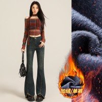 하이웨이스트 기모 부츠컷 청바지 여성 2025 겨울 레트로 노스탤지어 나팔 바지