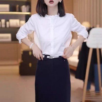 프랑스식 고급 센스 화이트 프릴 긴팔 여성 셔츠 2026 년 새로운 봄 가을 패션 외국 가스 고유 한 맨위