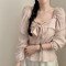 재고 있음 chic 프랑스식 부드러운 바람 달콤함 연령 감소 단색 광장 칼라 긴팔 맨위