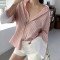 있음 선적 느긋한 캐주얼 바람 스트라이프 디자인 센스 배색 패치워크 폴로 칼라 루즈핏 다용도 긴팔 셔츠 삼색