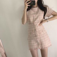 스팟 chic 작은 향기 슬림 정장 여성용 짧은 소매 맨위 치마 2 피스 세트