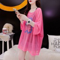 100 폴리에스터 여름 새로운 통기성 얇은 스타일 루즈핏 반팔 티셔츠 여성 트렌디