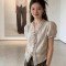 한 부서 부드러운 꽃무늬 작은 셔츠 여성 레이스 레이스 v 칼라 거품 소매