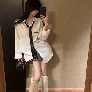 여성 봄 가을 화이트 셔츠