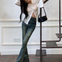 봄 여름 빈티지 마이크로 청바지 스트레이트 청바지 S-2XL
