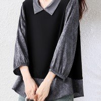 빅 사이즈 카라 패치워크 루즈핏 셔츠 L-5XL