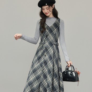 체크무늬 허리 조임 슬림바디연출 원피스 S-XL