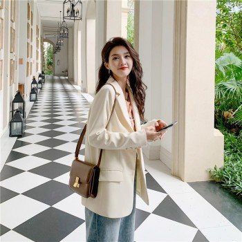 살구색 여성 루즈핏  수트코트 캐주얼 자켓 S-XL