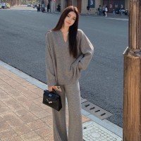  캐시미어 니트 스웨터 +  캐시미어 와이드 팬츠 투피스 세트 프리사이즈