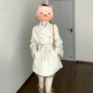 여성 화이트 프렌치 하프 코트 S-2XL