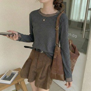 레이스 라운드넥 캐시미어털 티셔츠 S~XL