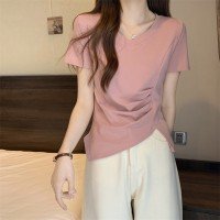 V넥 카라 허리 스플릿 면 티셔츠 빅사이즈 있음 S~4XL