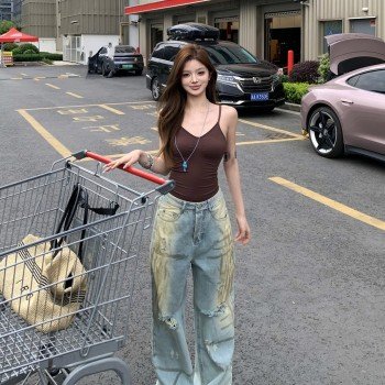핫걸 4공정 빈티지 와이드 레그 청바지 S M